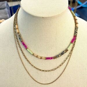 Unknown Brand 3-Strand Necklace, 2 gold strands and a beaded strand